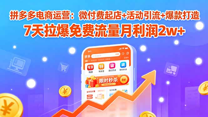 拼多多电商运营：微付费起店+活动引流+爆款打造 7天拉爆免费流量月利润2w+-副业宝典