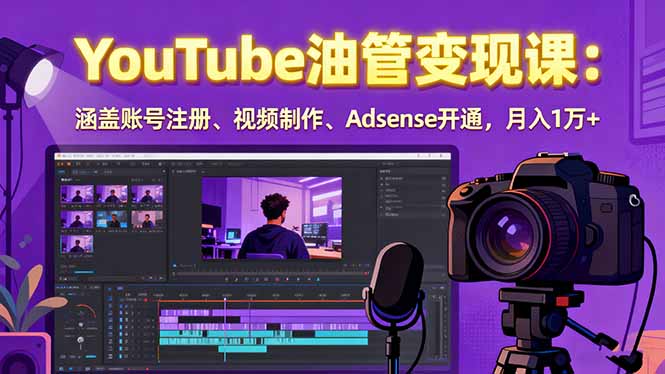 2025YouTube油管变现课：涵盖账号注册、视频制作、Adsense开通，月入1万+-副业宝典