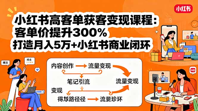 小红书高客单获客变现课程：客单价提升300%，打造月入10万+小红书商业闭环-副业宝典