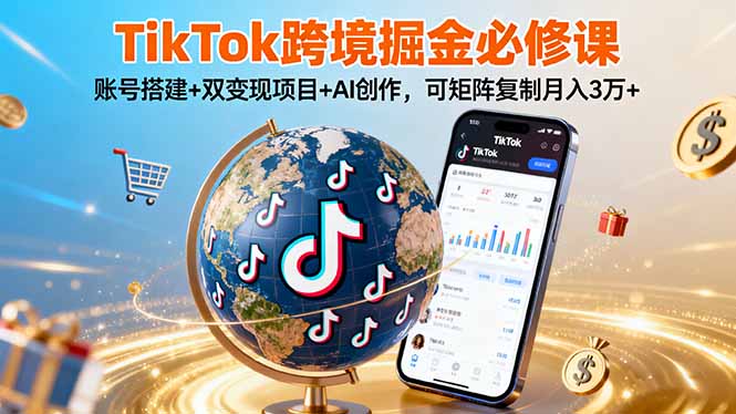TikTo跨境掘金必修课，账号搭建+双变现项目+AI创作，可矩阵复制月入3万+-副业宝典