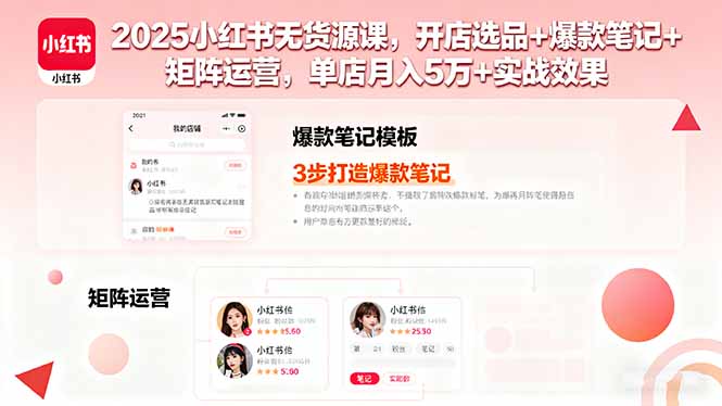 2025小红书无货源课，开店选品+爆款笔记+矩阵运营，单店月入5万+实战效果-副业宝典