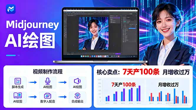 AI绘图照片开口说话视频制作：Midjourney+数字人，7天产100条月增收过万-副业宝典