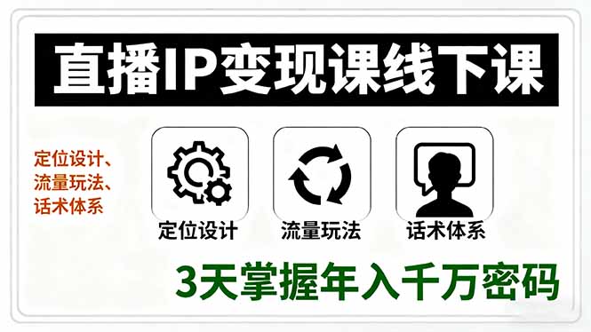 直播IP变现课线下课，定位设计、流量玩法、话术体系，3天掌握年入千万密码-副业宝典