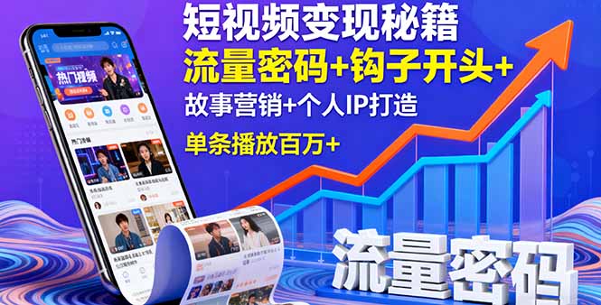 短视频变现秘籍，流量密码+钩子开头+故事营销+个人IP打造，单条播放百万+-副业宝典