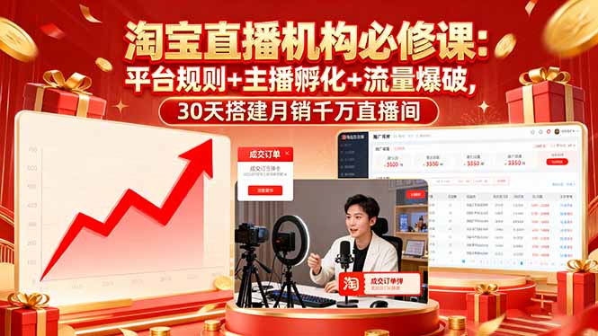 淘宝直播机构必修课：平台规则/主播孵化/流量爆破,30天搭建月销千万直播间-副业宝典