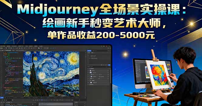 Midjourney全场景实操课：绘画新手秒变艺术大师，单作品收益200-5000元-副业宝典