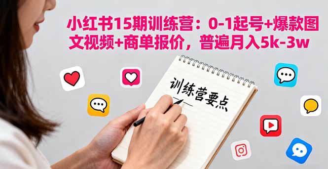 小红书15期训练营：0-1起号+爆款图文视频+商单报价，普遍月入5k-3w-副业宝典