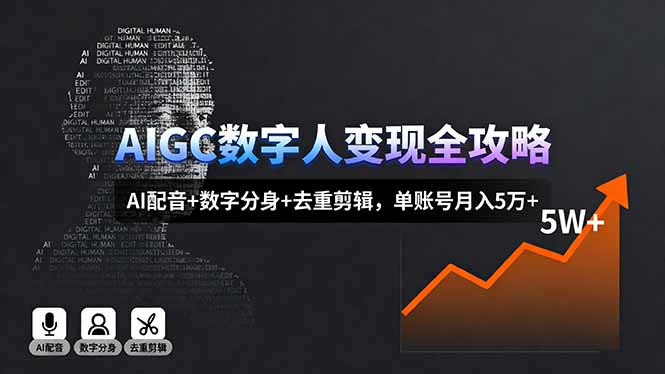 AIGC数字人变现全攻略，AI配音+数字分身+去重剪辑，单账号月入5万+-副业宝典