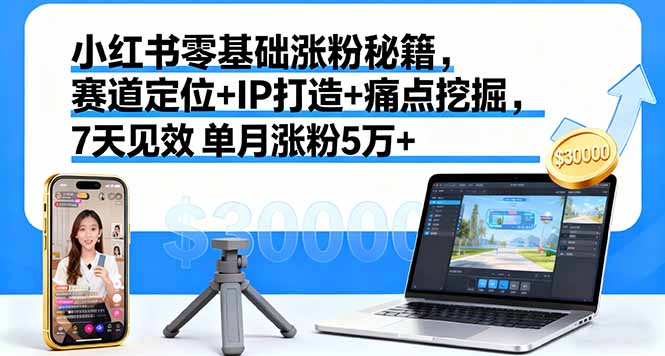 小红书零基础涨粉秘籍，赛道定位+IP打造+痛点挖掘，7天见效 单月涨粉5万+-副业宝典