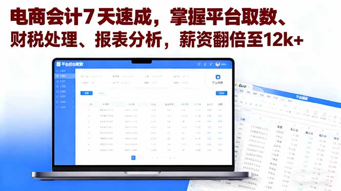 电商会计7天速成，掌握平台取数、财税处理、报表分析，薪资翻倍至12k+-副业宝典