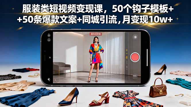 服装类短视频变现课，50个钩子模板+50条爆款文案+同城引流，月变现10w+-副业宝典