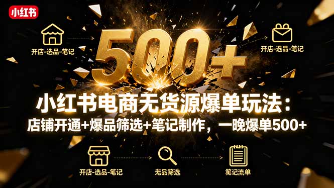 小红书电商无货源爆单玩法：店铺开通+爆品筛选+笔记制作，一晚爆单500+-副业宝典
