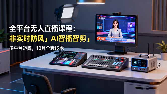 全平台无人直播课程：非实时防风＋AI智播智剪＋多平台矩阵，10月全套技术-副业宝典