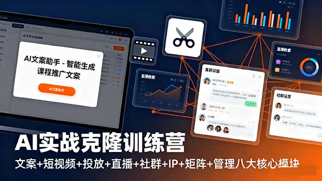 AI实战克隆训练营：文案+短视频+投放+直播+社群+IP+矩阵+管理八大核心模块-副业宝典