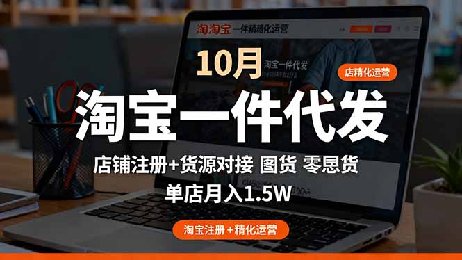 淘宝一件代发精细化运营-10月：店铺注册+货源对接+零囤货，单店月入1.5w-副业宝典