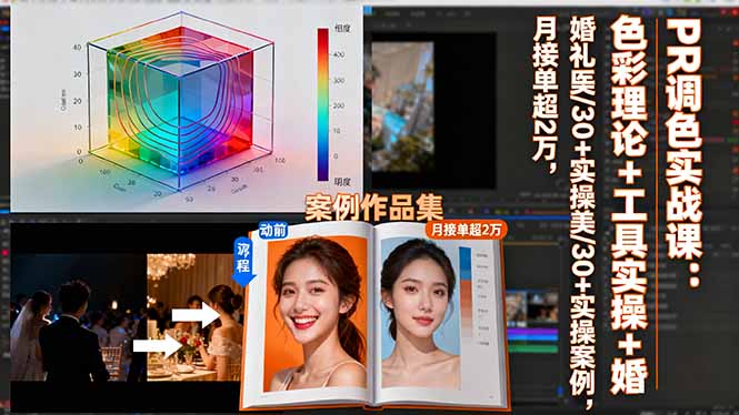PR调色实战课：色彩理论+工具实操+婚礼医美/30+实操案例，月接单超2万-副业宝典