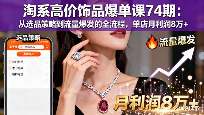 淘系高价饰品爆单课74期：从选品策略到流量爆发的全流程，单店月利润8万+-副业宝典