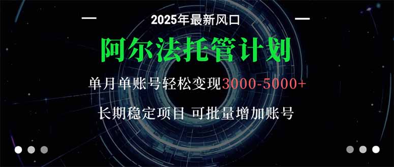 阿尔法托管计划 单账号月入3000-5000，长期稳定项目，新手小白轻松上手。-副业宝典