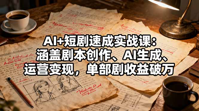 AI+短剧速成实战课：涵盖剧本创作、AI生成、运营变现，单部剧收益破万-副业宝典