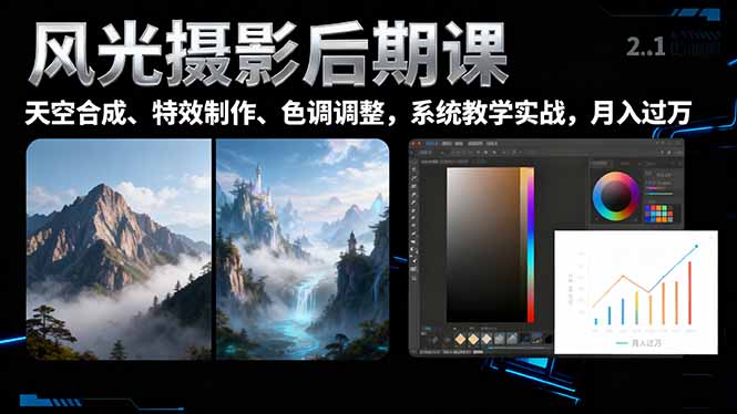 风光摄影后期课，一键换天空合成、特效制作、色调调整，月入过万-副业宝典
