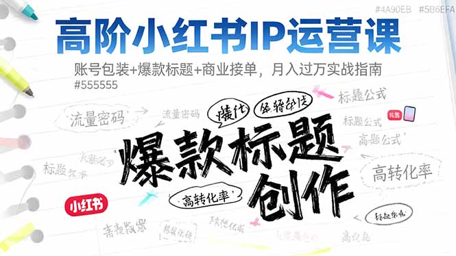 高阶小红书IP运营课：账号包装+爆款标题+商业接单，月入过万实战指南-副业宝典