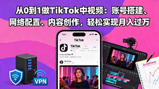 从0到1做TikTok中视频：账号搭建、网络配置、内容创作，轻松实现月入过万-副业宝典