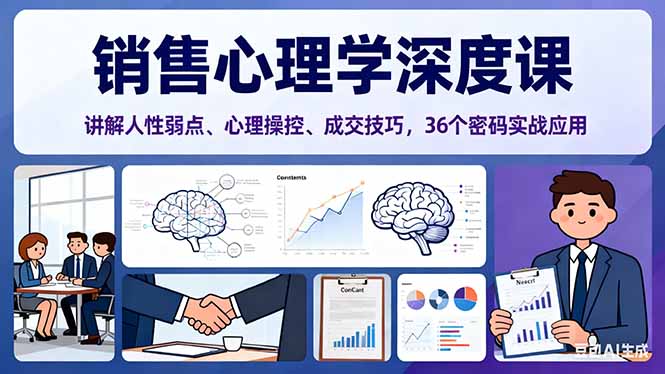 销售心理学深度课，讲解人性弱点、心理操控、成交技巧，36个密码实战应用-副业宝典