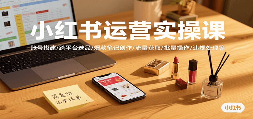 小红书运营实操课，账号搭建/跨平台选品/爆款笔记创作/流量获取/批量操作/违规处理等-副业宝典