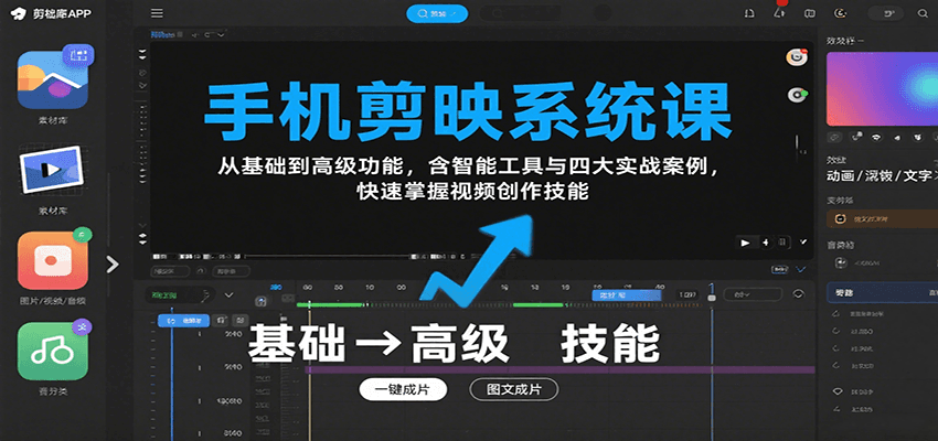 手机剪映系统课，从基础到高级功能，含智能工具与四大实战案例，快速掌握视频创作技能-副业宝典