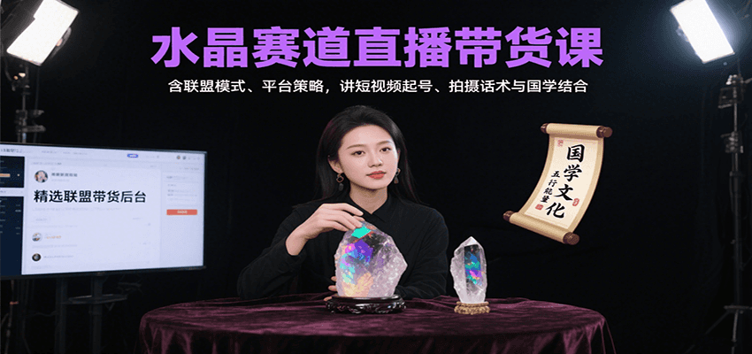 水晶赛道直播带货课：含联盟模式、平台策略，讲短视频起号、拍摄话术与国学结合-副业宝典