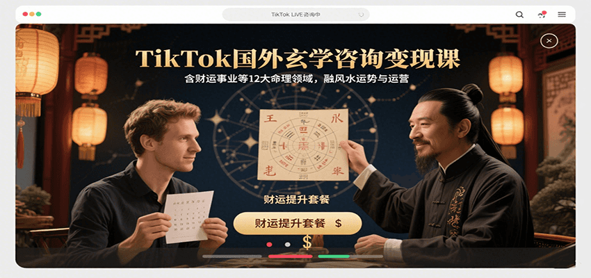 TikTok国外玄学咨询变现课，含财运事业等12大命理领域，融风水运势与运营-副业宝典