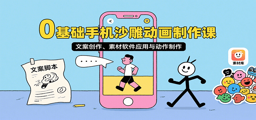 0基础手机沙雕动画制作课，文案创作、素材软件应用与动作制作-副业宝典