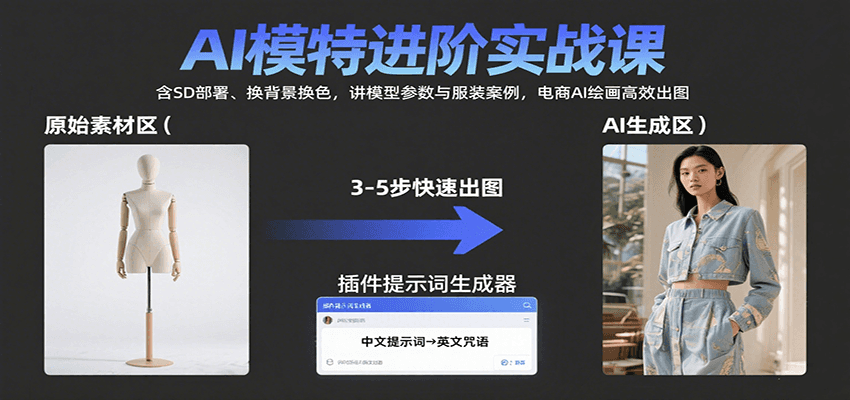 AI模特进阶实战课：含SD部署、换背景换色，讲模型参数与服装案例，电商AI绘画高效出图-副业宝典