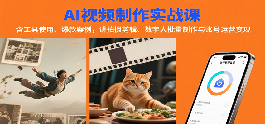 AI视频制作实战：含工具使用、爆款案例，讲拍摄剪辑、数字人批量制作与账号运营变现-副业宝典