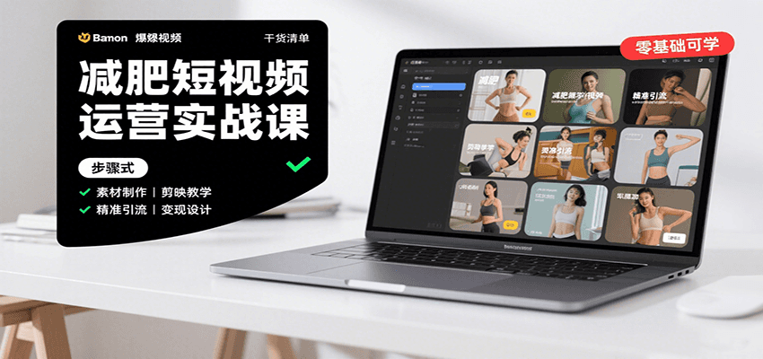 减肥短视频运营实战课：含素材制作、剪映教学，讲精准引流、变现设计与内容模板技巧-副业宝典