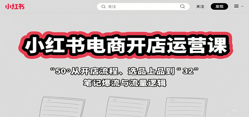 小红书电商开店运营课：从开店流程、选品上品到笔记爆流与流量逻辑-副业宝典