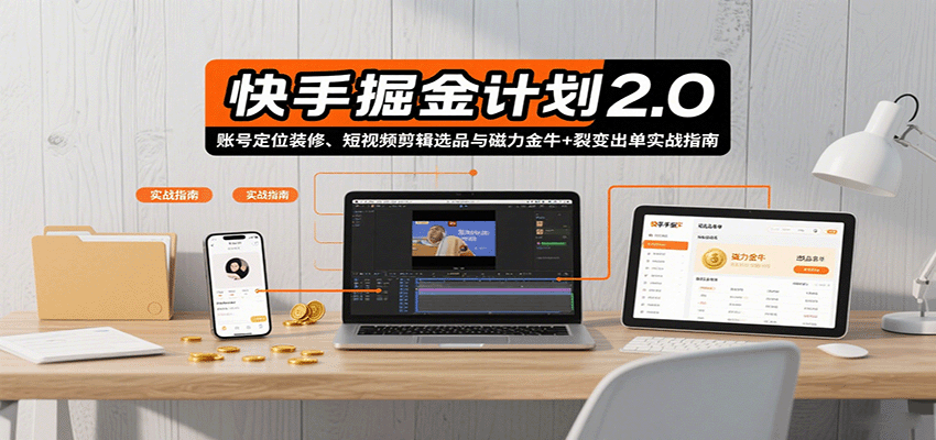 快手掘金计划2.0，账号定位装修、短视频剪辑选品与磁力金牛+裂变出单实战指南-副业宝典