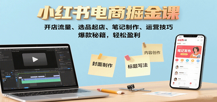 小红书电商掘金课：开店流量、选品起店、笔记制作、运营技巧，爆款秘籍，轻松盈利-副业宝典