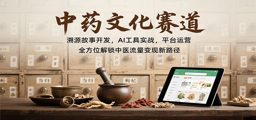 中药文化赛道：溯源故事开发，AI工具实战，平台运营，全方位解锁中医流量变现新路径-副业宝典