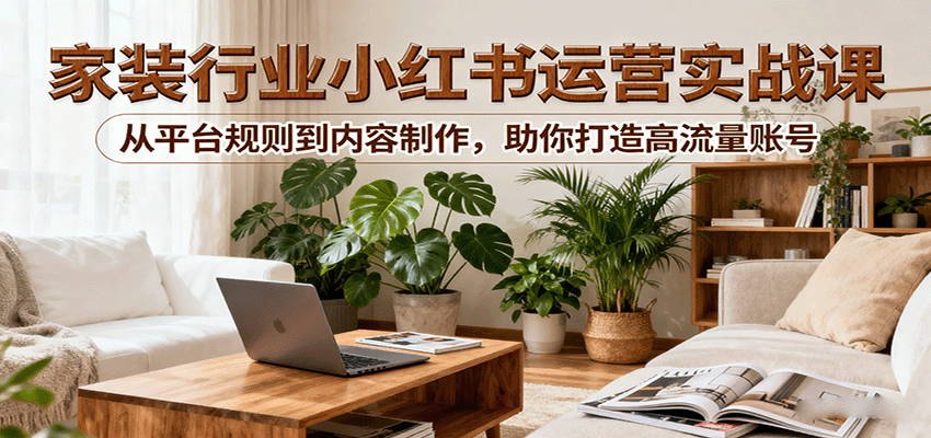 小红书家装行业运营实战课：从平台规则到内容制作，助你打造高流量账号-副业宝典