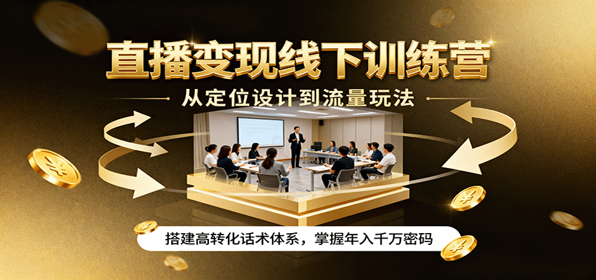 直播变现线下训练营，从定位设计到流量玩法，搭建高转化话术体系，掌握年入千万密码-副业宝典