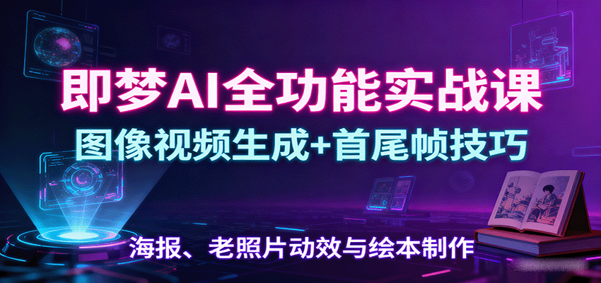 即梦AI全功能实战课：图像视频生成+首尾帧技巧，海报、老照片动效与绘本制作-副业宝典