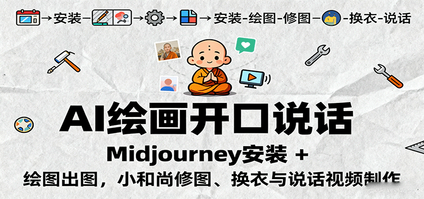 AI绘画开口说话，Midjourney安装 + 绘图出图，小和尚修图、换衣与说话视频制作-副业宝典