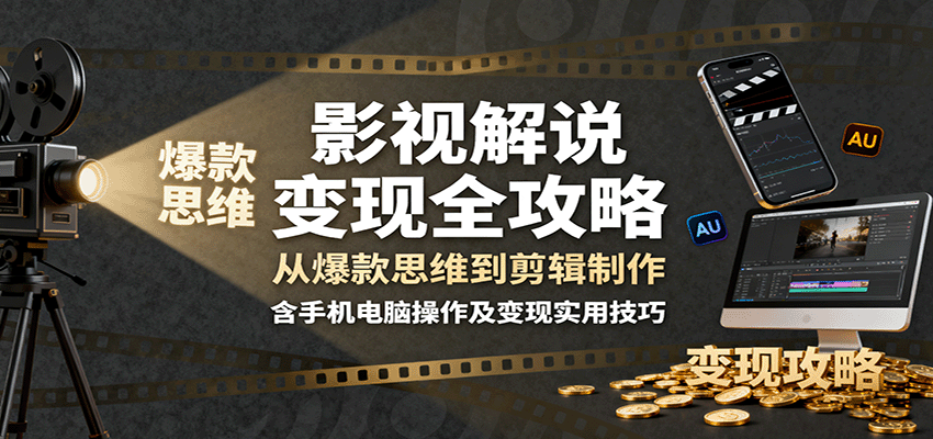 影视解说变现全攻略：从爆款思维到剪辑制作，含手机电脑操作及变现实用技巧-副业宝典
