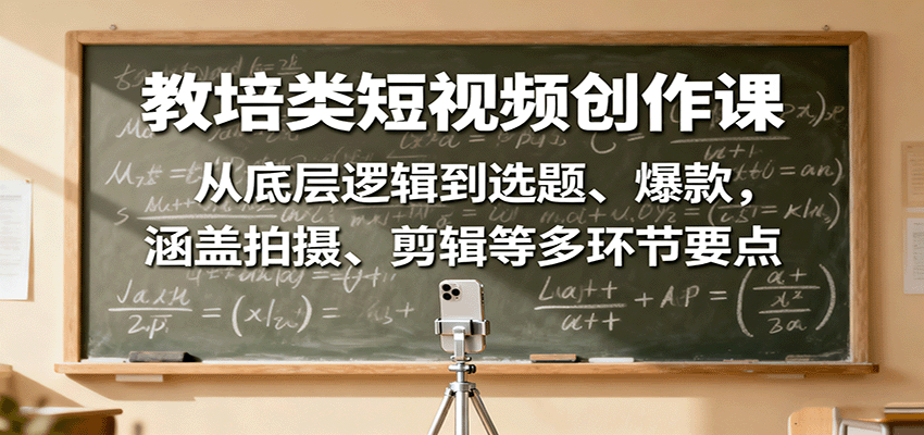 教培类短视频创作课：从底层逻辑到选题、爆款，涵盖拍摄、剪辑等多环节要点-副业宝典