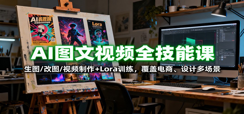 AI图文视频全技能课：生图/改图/视频制作+Lora训练，覆盖电商 、设计多场景-副业宝典
