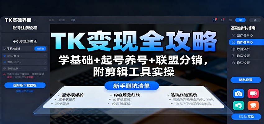 TK变现全攻略：学基础+起号养号+联盟分销，附剪辑工具实操-副业宝典