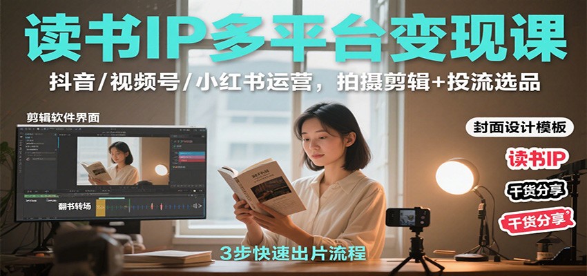 读书IP多平台变现课：抖音/视频号/小红书运营，拍摄剪辑+投流选品-副业宝典