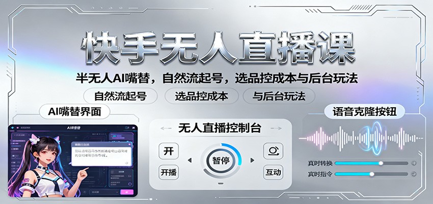 快手无人直播课：半无人AI嘴替，自然流起号，选品控成本与后台玩法-副业宝典