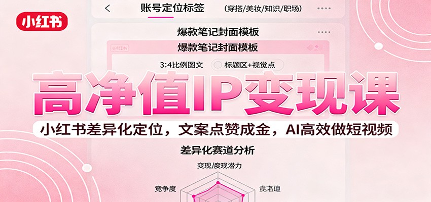 高净值IP变现课：小红书差异化定位，文案点赞成金， AI高效做短视频-副业宝典
